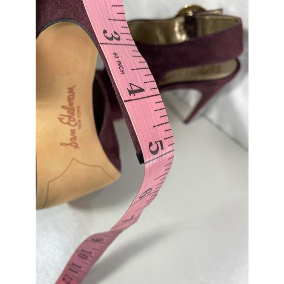Coquette Sam Edelman Womens 9 Maroon Suede Boho Slingback Pointed Toe Heels - Picture 9 of 10